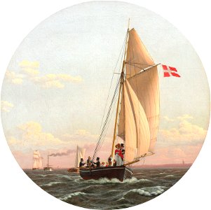 Christoffer Wilhelm Eckersberg - En Fart til Charlottenlund. Dampskibet ‚Caledonia‘ kommer en Lystbaad imøde