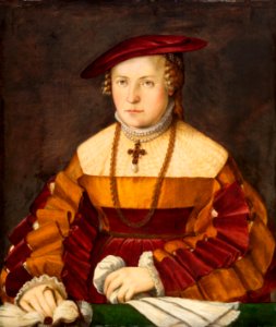 Christoph Amberger - Bildnis der Ehefrau des Ulrich Ehinger, Ursula Meuting (gest. 1588) (Bildnis der Frau des Santjagoritters) - GG 5621 - Kunsthistorisches Museum