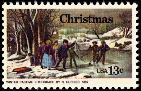 Christmas - Currier Winter Pastime 13c 1976 issue U.S. stamp