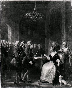 Christoffel Bisschop - Anno 1758. Een delegatie kooplieden bezoekt de gouvernante - SA 5125 - Amsterdam Museum