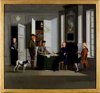 Christoffel Frederik Franck - Groepsportret van Reijnier Buijsing (1743-1821), Gerard Buysing (1768-1820) en drie onbekende mannen - S1948-032 - Fries Museum