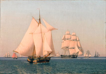 Christoffer Wilhelm Eckersberg - Ships under sail in a mild breeze on a clear summer's afternoon - Google Art Project. Free illustration for personal and commercial use.