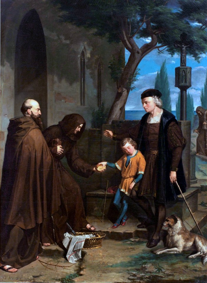 Christopher Columbus at the gates of the monastery of Santa Maria de la Rabida with his son DiegoFXD