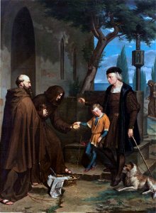 Christopher Columbus at the gates of the monastery of Santa Maria de la Rabida with his son DiegoFXD