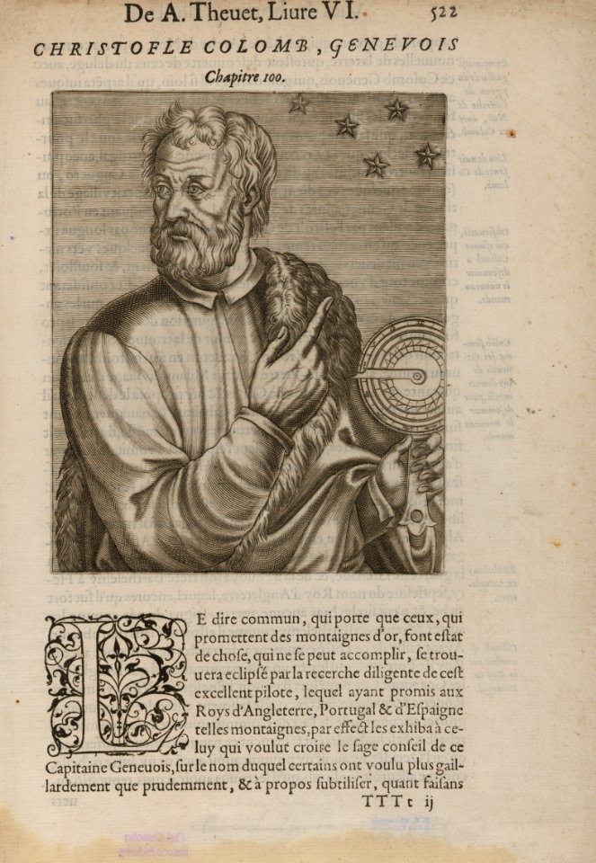 Christopher Columbus by an unidentified artist, 1584, engraving on paper from Les Vrais Pourtraits et Vies des Hommes Illustres, from the National Portrait Gallery - NPG-NPG 2009 78Colombus-000001