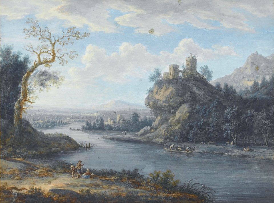 Christoph Ludwig Agricola (zugeschr.) - Eine Flusslandschaft mit Anglern