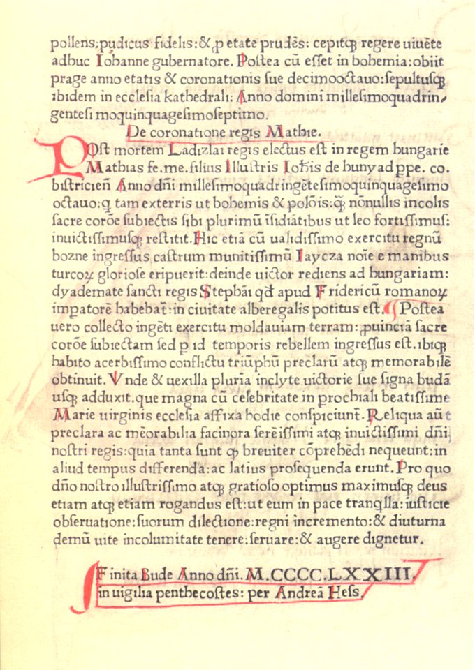 Chronicle of András Hess, Buda. 1473