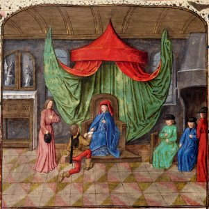 Chroniques d'Angleterre - BNF Fr82 f98r - annonce de la mort de Charles VI au dauphin Charles. Free illustration for personal and commercial use.