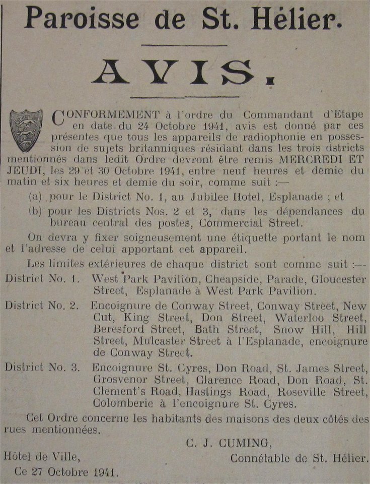 Chroniques de Jersey Octobre 1941 radios