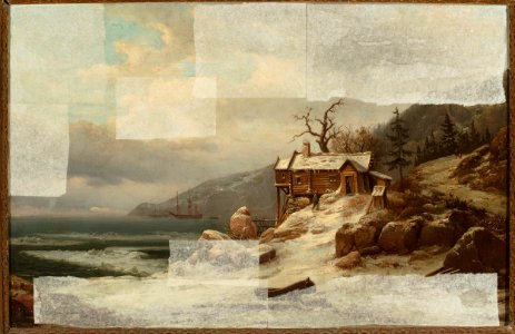 Chrystian Breslauer - Winter landscape from Norway -view of Sognefjord- - MP 2589 MNW - National Museum in Warsaw. Free illustration for personal and commercial use.
