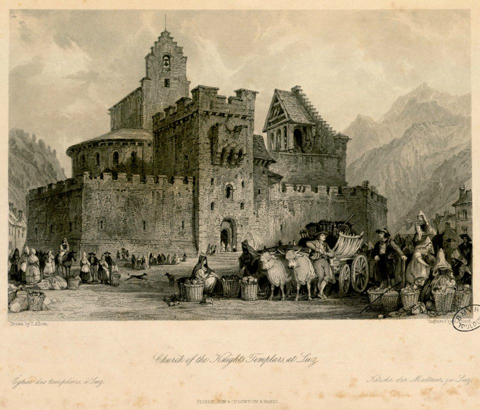 Church of the Knights Templars, at Luz = Eglise des Templiers, à Luz = Kirche der Malteser, zu Luz - Fonds Ancely - B315556101 A ALLOM 1 011