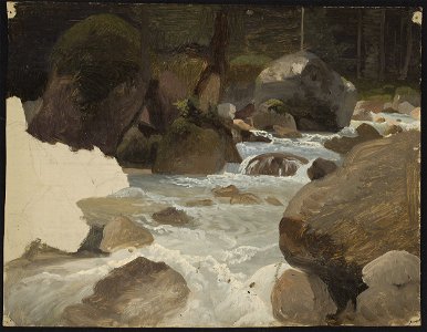 Chrystian Breslauer - Mountain stream in the forest, sketch - MP 3208 MNW - National Museum in Warsaw. Free illustration for personal and commercial use.