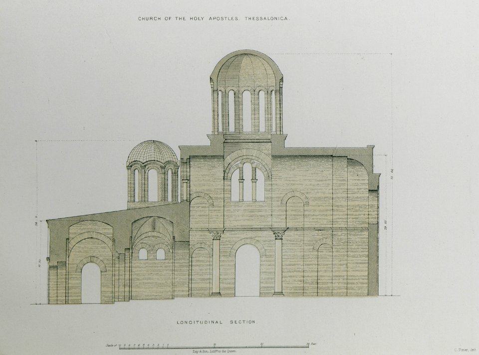 Church of the Holy Apostles Thessalonica Longitudinal section - Texier Charles - 1864