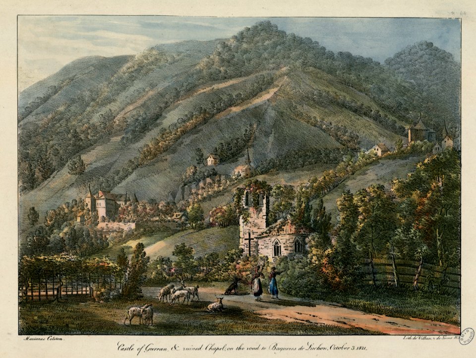 Château de Guran, ruines de la chapelle, sur la route de Bagères-de-Luchon. 3 octobre 1821 Castle of Gurran, and ruined Chapel, on the road to Bagneres de Luchon. October 3 1821 - Fonds Ancely - B315556101 A COLSTON 021