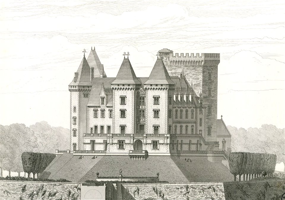 Château de Pau. Etat actuel. Elévation sur l'angle ouest et sud - Fonds Ancely - B315556101 A LAFOLLYE 085
