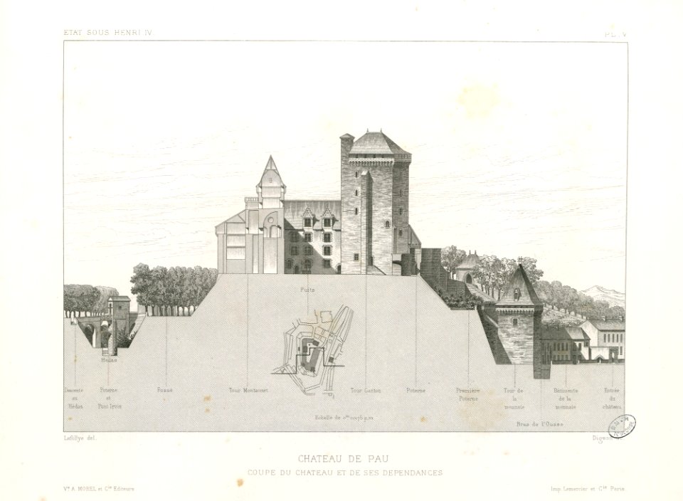 Château de Pau. Etat sous Henri IV. Coupe du Château et de ses dépendances - Fonds Ancely - B315556101 A LAFOLLYE 076