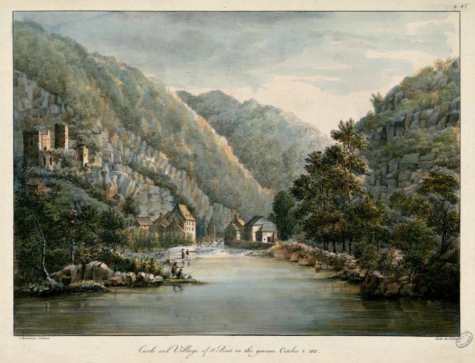 Château et village de Saint-Béat sur la Garonne. 3 octobre 1821 Castle and Village of St. Beat on the Garonne. October 3 1821 - Fonds Ancely - B315556101 A COLSTON 022