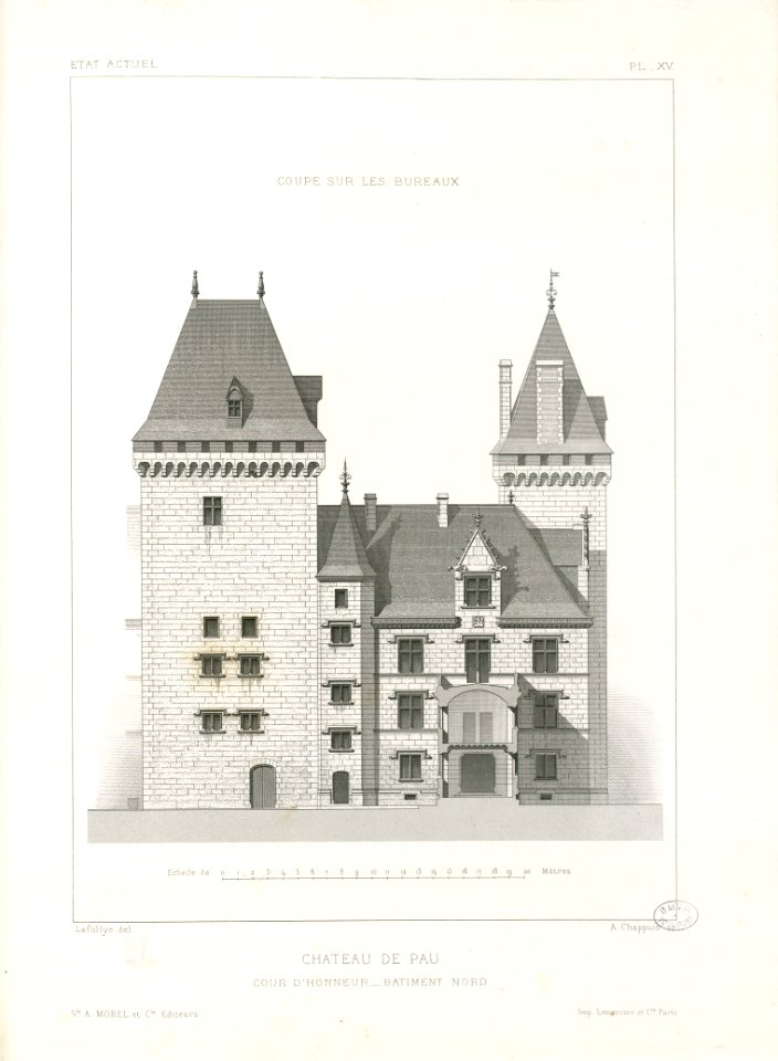 Château de Pau. Etat actuel. Cour d'honneur. Bâtiment nord. Coupe sur les bureaux - Fonds Ancely - B315556101 A LAFOLLYE 083
