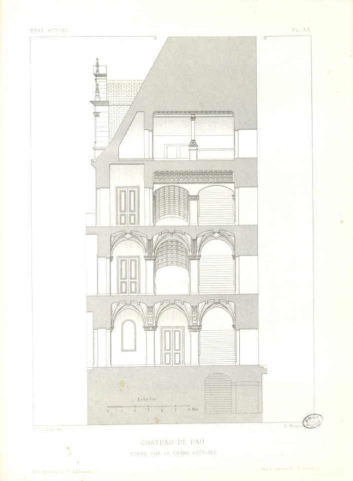 Château de Pau. Etat actuel. Coupe sur le grand escalier - Fonds Ancely - B315556101 A LAFOLLYE 088