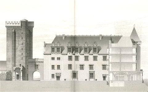 Château de Pau. Etat actuel. Façade du bâtiment du midi, sur la cour d'honneur (double page) - Fonds Ancely - B315556101 A LAFOLLYE 082