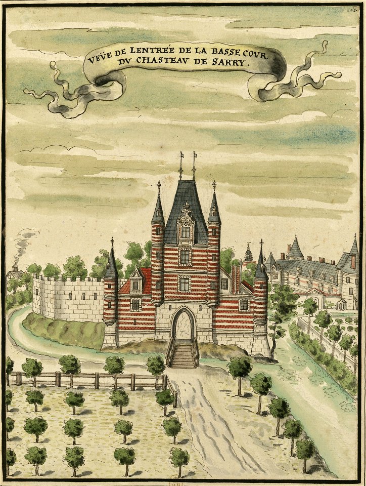 Château de Sarry (vue de l'entrée de la basse-cour)