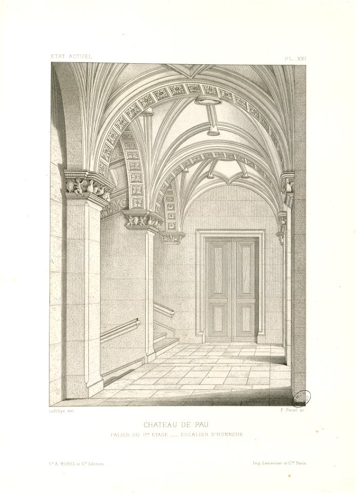 Château de Pau. Etat actuel. Palier du premier étage. Escalier d'honneur - Fonds Ancely - B315556101 A LAFOLLYE 089