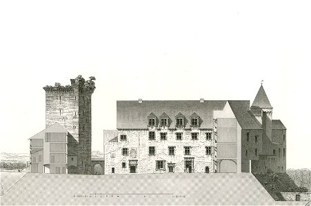 Château de Pau. Etat en 1828. Cour d'honneur. Façade au nord - Fonds Ancely - B315556101 A LAFOLLYE 075