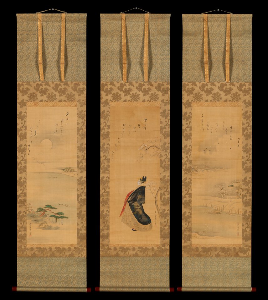 Chōbunsai Eishi - Snow, Moon, and Cherry Blossoms (Yoshiwara in Three Seasons) - 2015.300.142a–c - Metropolitan Museum of Art