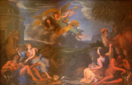 Château de Versailles, salon d'Apollon, La renommée annonçant aux quatre parties du monde les merveilles du règne de Louis XIV, François Bonnemer