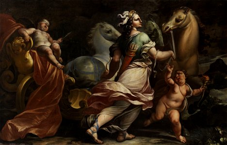 Cignani (Umkreis) Bellona bemächtigts sich der Waffen Amors