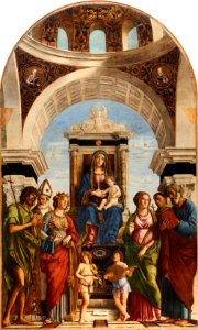 Cima da Conegliano - Madonna in trono col Bambino fra angeli e santi. Free illustration for personal and commercial use.