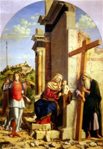 Cima da Conegliano, Madonna col Bambino tra i santi Michele Arcangelo e Andrea. Free illustration for personal and commercial use.