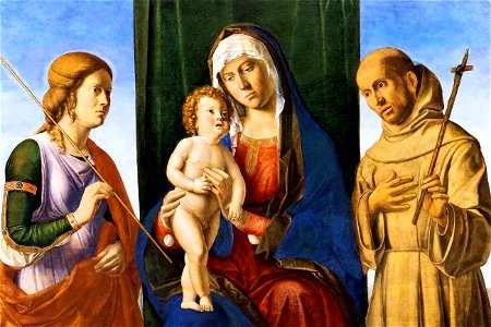 Cima da Conegliano, Madonna col Bambino tra due santi. Free illustration for personal and commercial use.