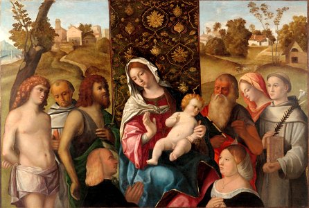 Cima da Conegliano, Virgin and Child with St. Sebastian, St. Francis, St. John the Baptist, St. Jerome, Harvard Art Museum-Fogg Museum, Gift of the Woodner Family Collection. Free illustration for personal and commercial use.