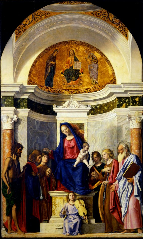 Cima da conegliano, madonna in trono con santi, parma