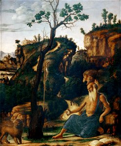 Cima da Conegliano, San Girolamo nel deserto, Pinacoteca di Brera. Free illustration for personal and commercial use.