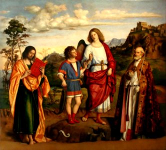 Cima da Conegliano - L'Arcangelo con Tobiolo e due santi. Free illustration for personal and commercial use.