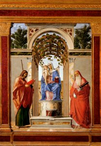 Cima da conegliano, Madonna col Bambino in trono tra i santi Giacomo apostolo e Girolamo. Free illustration for personal and commercial use.