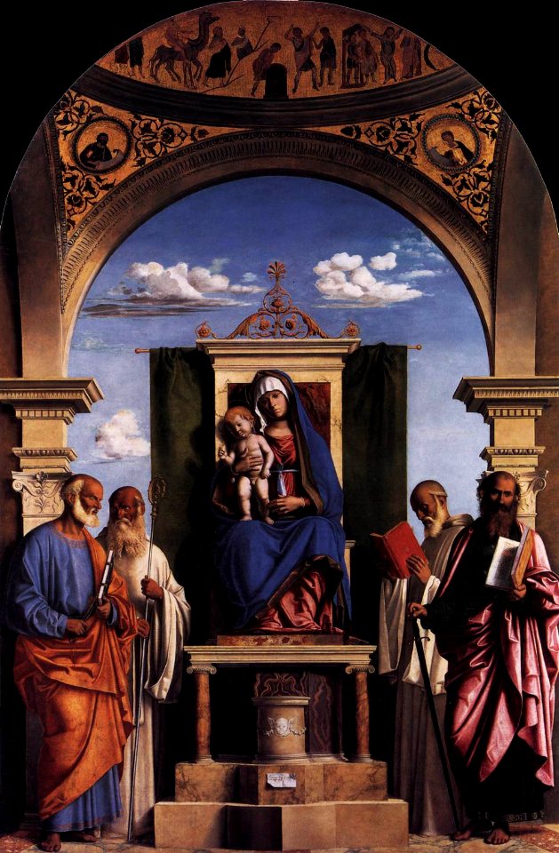 Cima da conegliano, madonna in trono con santi, berlino