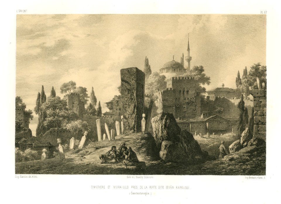 Cimetière et murailles près de la porte dite Eivân Kapoussi (Constantinople) - Flandin Eugène - 1853