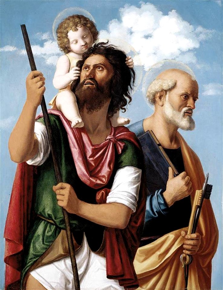 Cima da conegliano, san cristoforo col bambino e san pietro
