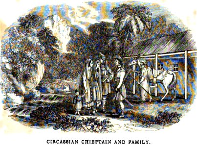 Circassian chieftain and family. Edmund Spencer. Travels in Circassia, Krim-Tartary &c. 1838. cover 2. Free illustration for personal and commercial use.
