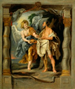 Circle of Peter Paul Rubens - The prophet Elijah nourished by the Angel. Free illustration for personal and commercial use.
