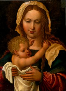 Circle of Joos van Cleve The Virgin and Child. Free illustration for personal and commercial use.