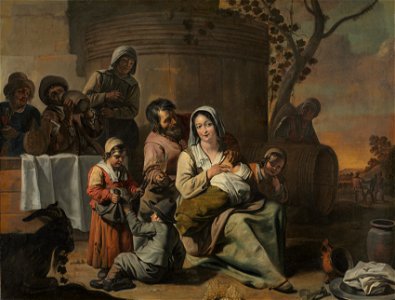 Circle of Le Nain - Vintage Scene and Peasant Children Dancing (painting pair), 1650s