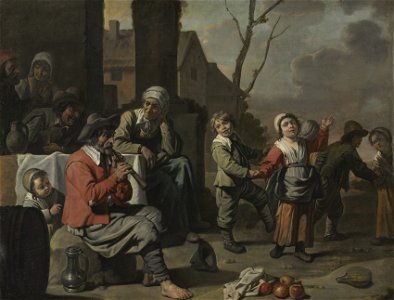 Circle of Le Nain - Peasant Children Dancing, 1650s. Free illustration for personal and commercial use.