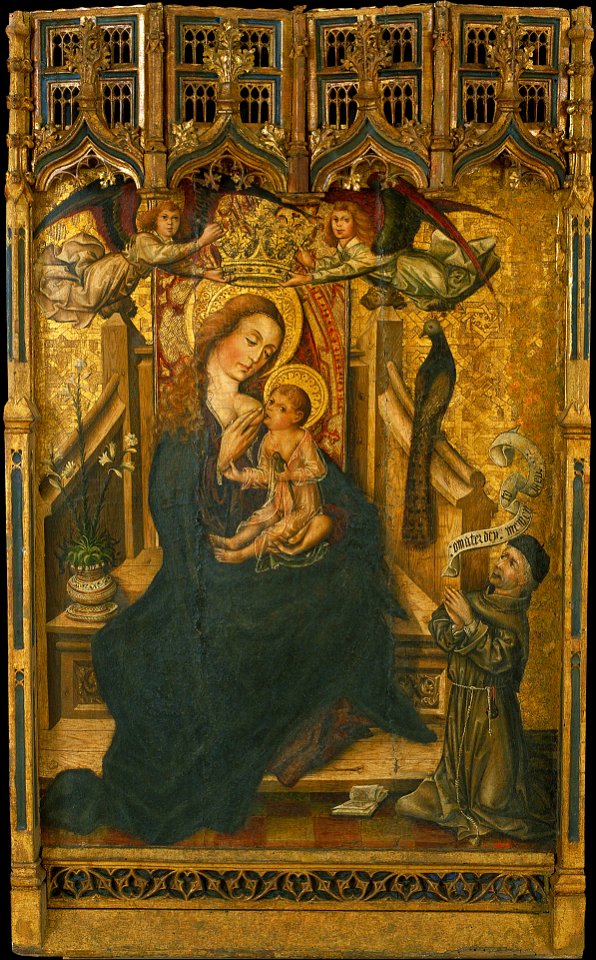 Circle of the Master of Palanquinos - Virgin Suckling the Child with Donor - Google Art Project. Free illustration for personal and commercial use.