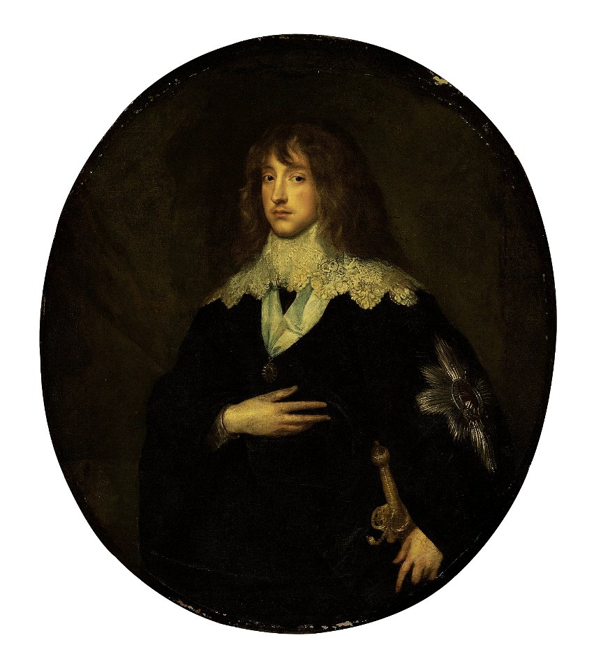 Circle of Sir Anthony van Dyck - Portrait of Charles Louis, Elector Palatine, half-length, in a black jacket and ruff with a medallion and order of the garter