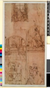 Circle-School of Antonello da Messina - Five sketches after paintings; including a Virgin with Child enthroned, and Virgin with Child in a room. c.1475, 1929,0103.1