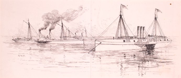 Civil War Ships Neptune, Vesta and Alliance, by Alfred Rudolph Waud. Free illustration for personal and commercial use.